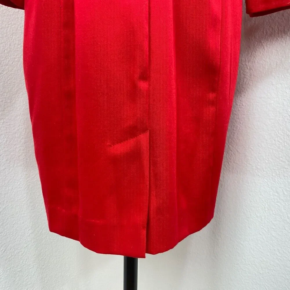 Vtg 80 Danny & Nicole Red Shift Dress 6 petite Gold Buttons Long Sleeves Modest